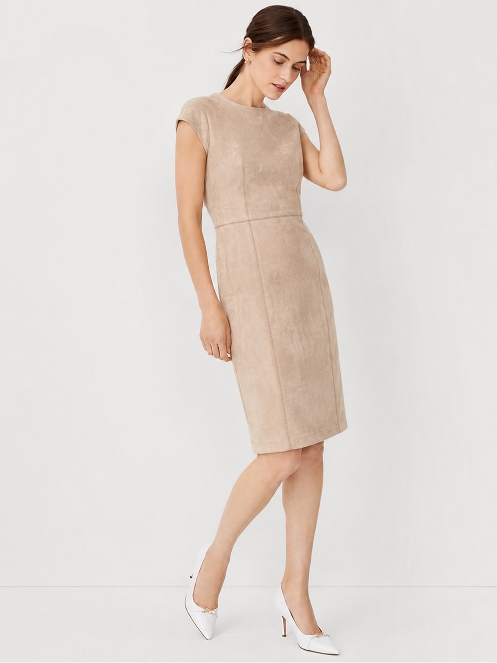 NWT Ann Taylor Faux Suede Sheath Dress in Light Taupe - Size 2